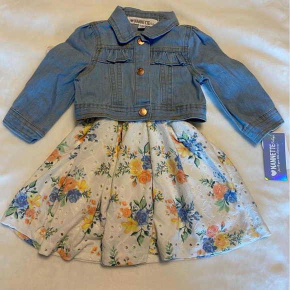 EUC Floral baby dress and jean jacket set 6-9mo - Picture 2 of 4